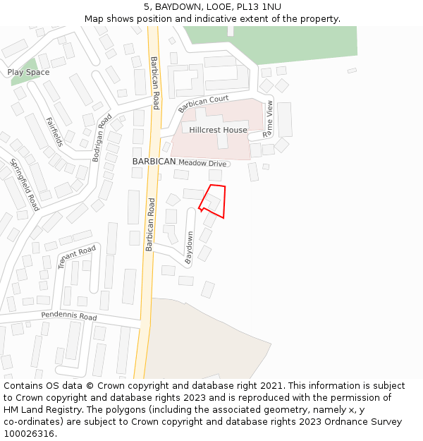 5, BAYDOWN, LOOE, PL13 1NU: Location map and indicative extent of plot