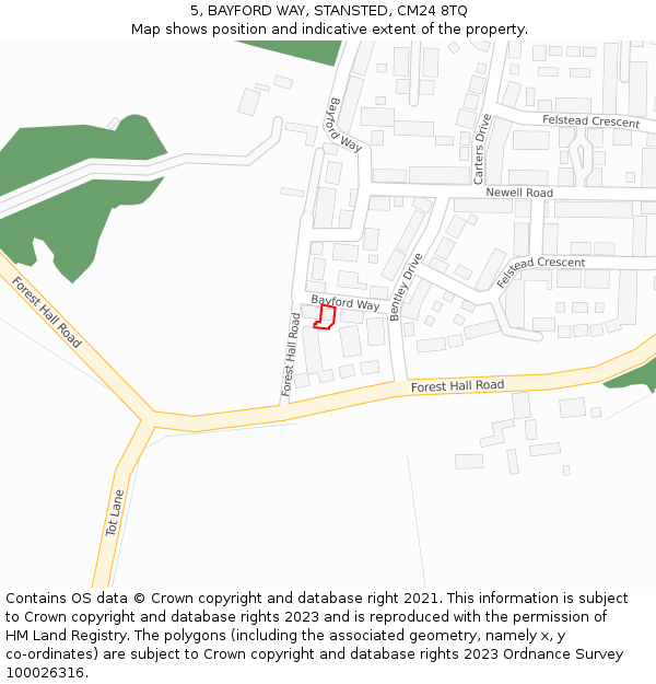 5, BAYFORD WAY, STANSTED, CM24 8TQ: Location map and indicative extent of plot