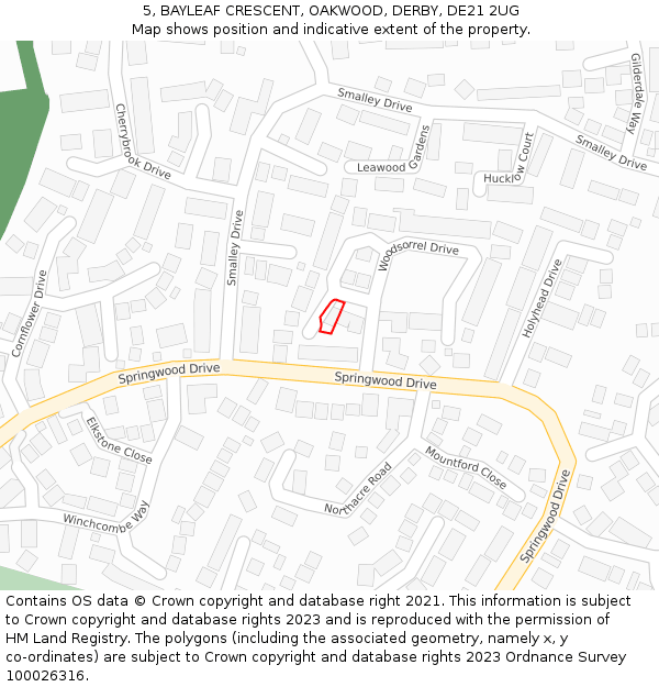 5, BAYLEAF CRESCENT, OAKWOOD, DERBY, DE21 2UG: Location map and indicative extent of plot