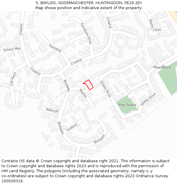 5, BAYLISS, GODMANCHESTER, HUNTINGDON, PE29 2EY: Location map and indicative extent of plot