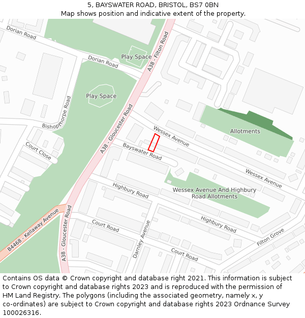 5, BAYSWATER ROAD, BRISTOL, BS7 0BN: Location map and indicative extent of plot