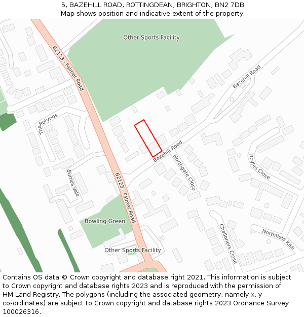 5, BAZEHILL ROAD, ROTTINGDEAN, BRIGHTON, BN2 7DB: Location map and indicative extent of plot