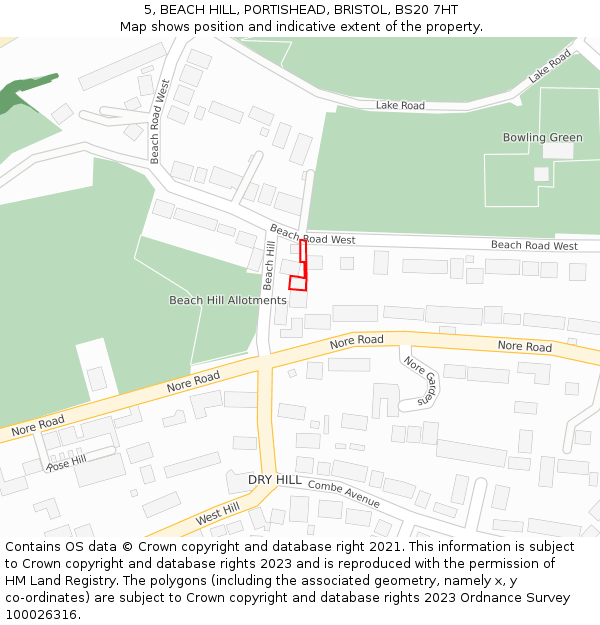 5, BEACH HILL, PORTISHEAD, BRISTOL, BS20 7HT: Location map and indicative extent of plot