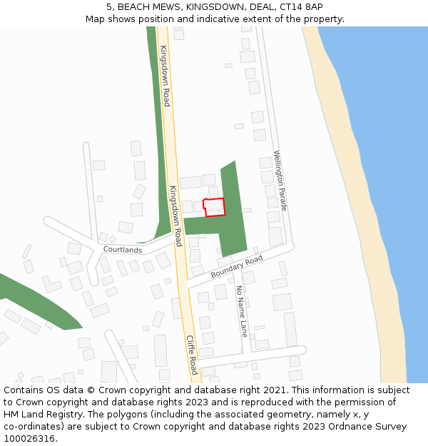 5, BEACH MEWS, KINGSDOWN, DEAL, CT14 8AP: Location map and indicative extent of plot