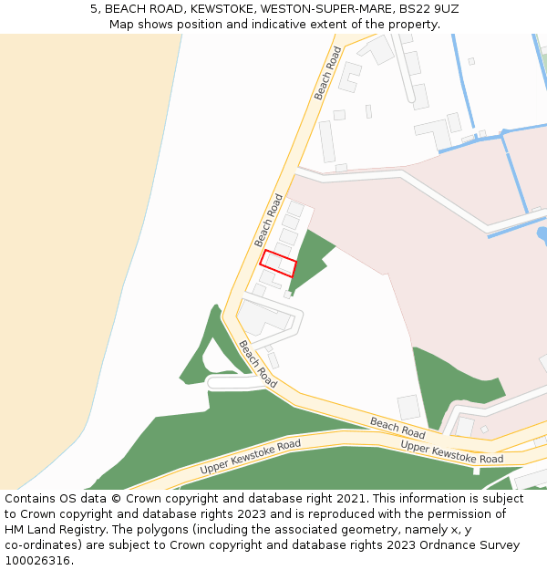 5, BEACH ROAD, KEWSTOKE, WESTON-SUPER-MARE, BS22 9UZ: Location map and indicative extent of plot