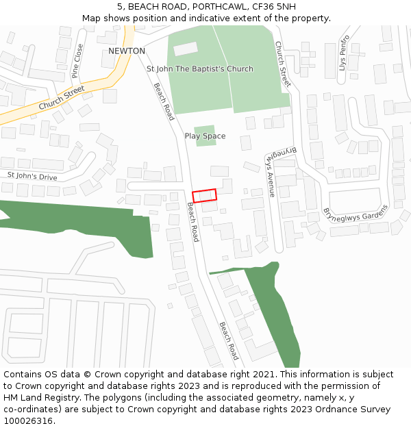 5, BEACH ROAD, PORTHCAWL, CF36 5NH: Location map and indicative extent of plot