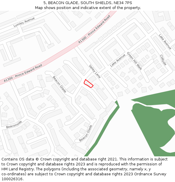 5, BEACON GLADE, SOUTH SHIELDS, NE34 7PS: Location map and indicative extent of plot