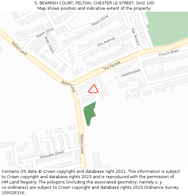 5, BEAMISH COURT, PELTON, CHESTER LE STREET, DH2 1XD: Location map and indicative extent of plot