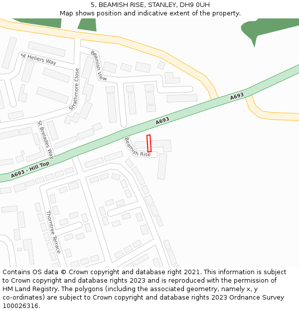 5, BEAMISH RISE, STANLEY, DH9 0UH: Location map and indicative extent of plot