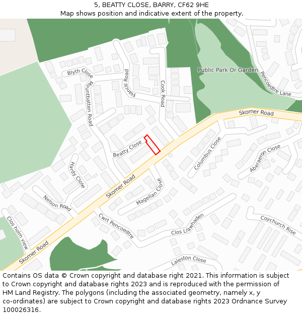 5, BEATTY CLOSE, BARRY, CF62 9HE: Location map and indicative extent of plot