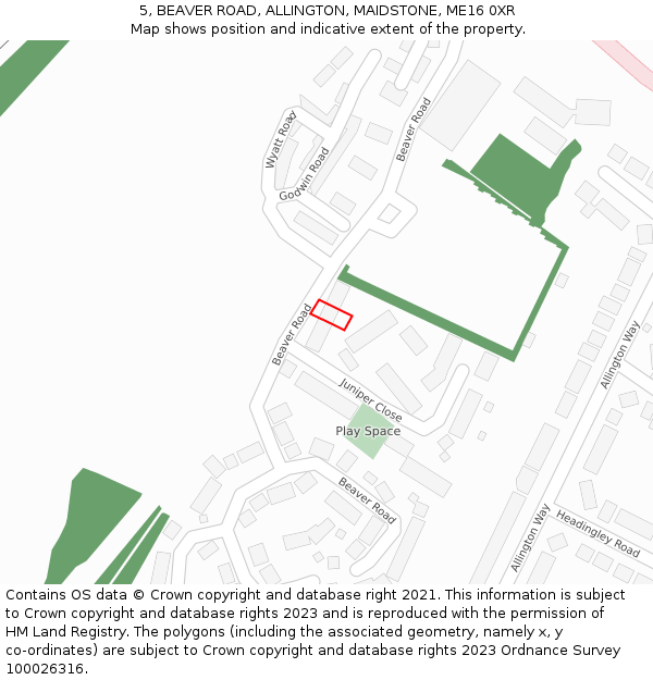 5, BEAVER ROAD, ALLINGTON, MAIDSTONE, ME16 0XR: Location map and indicative extent of plot