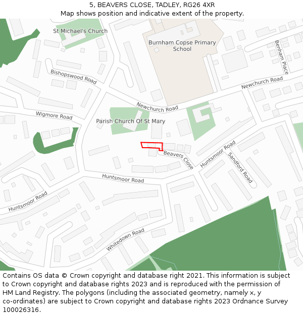 5, BEAVERS CLOSE, TADLEY, RG26 4XR: Location map and indicative extent of plot