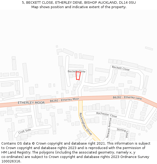 5, BECKETT CLOSE, ETHERLEY DENE, BISHOP AUCKLAND, DL14 0SU: Location map and indicative extent of plot