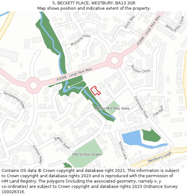 5, BECKETT PLACE, WESTBURY, BA13 3GR: Location map and indicative extent of plot