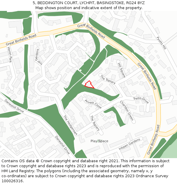 5, BEDDINGTON COURT, LYCHPIT, BASINGSTOKE, RG24 8YZ: Location map and indicative extent of plot