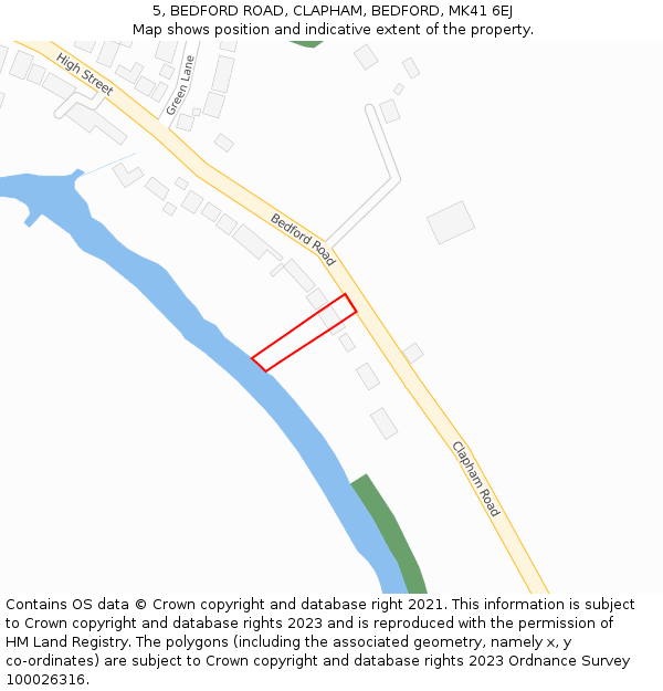 5, BEDFORD ROAD, CLAPHAM, BEDFORD, MK41 6EJ: Location map and indicative extent of plot