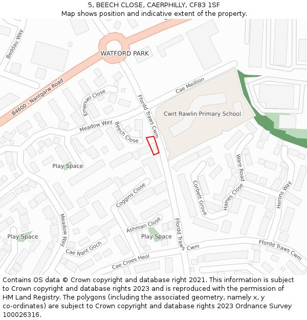 5, BEECH CLOSE, CAERPHILLY, CF83 1SF: Location map and indicative extent of plot