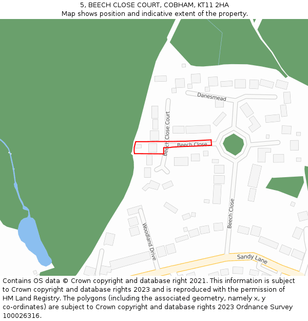 5, BEECH CLOSE COURT, COBHAM, KT11 2HA: Location map and indicative extent of plot
