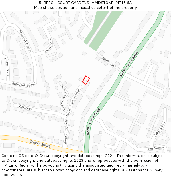 5, BEECH COURT GARDENS, MAIDSTONE, ME15 6AJ: Location map and indicative extent of plot