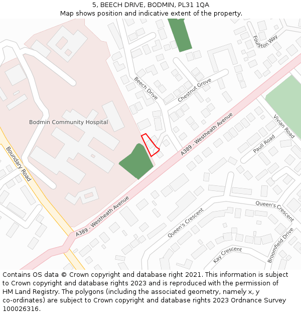 5, BEECH DRIVE, BODMIN, PL31 1QA: Location map and indicative extent of plot