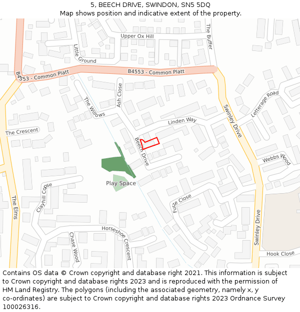 5, BEECH DRIVE, SWINDON, SN5 5DQ: Location map and indicative extent of plot