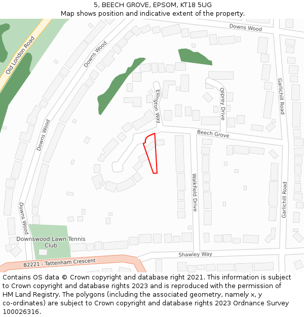 5, BEECH GROVE, EPSOM, KT18 5UG: Location map and indicative extent of plot