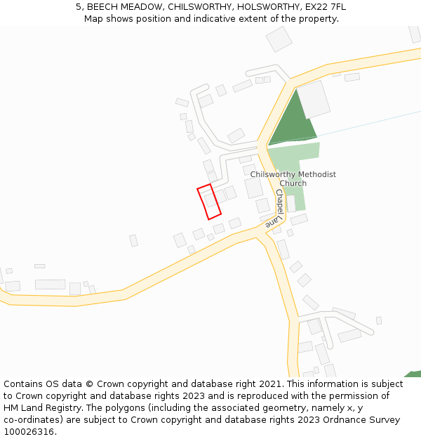 5, BEECH MEADOW, CHILSWORTHY, HOLSWORTHY, EX22 7FL: Location map and indicative extent of plot