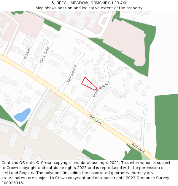 5, BEECH MEADOW, ORMSKIRK, L39 4XL: Location map and indicative extent of plot