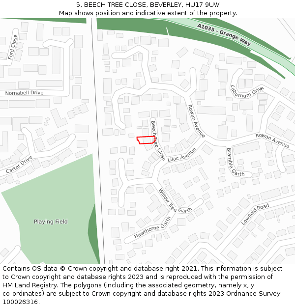 5, BEECH TREE CLOSE, BEVERLEY, HU17 9UW: Location map and indicative extent of plot