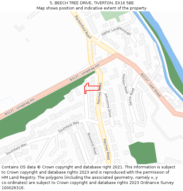 5, BEECH TREE DRIVE, TIVERTON, EX16 5BE: Location map and indicative extent of plot