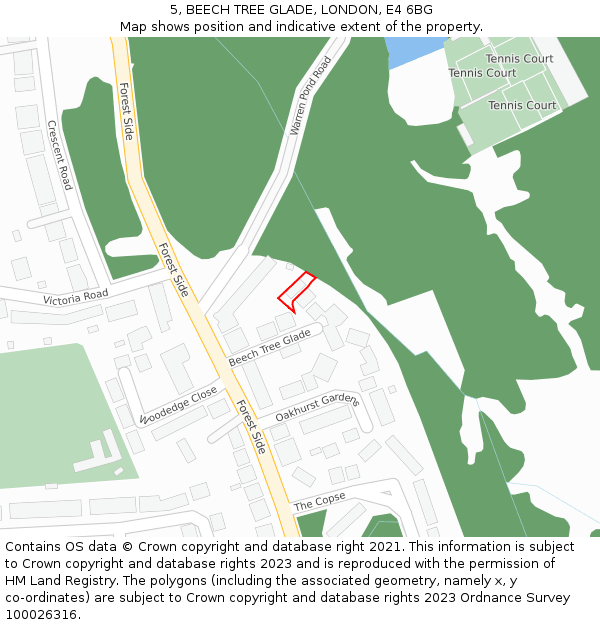 5, BEECH TREE GLADE, LONDON, E4 6BG: Location map and indicative extent of plot