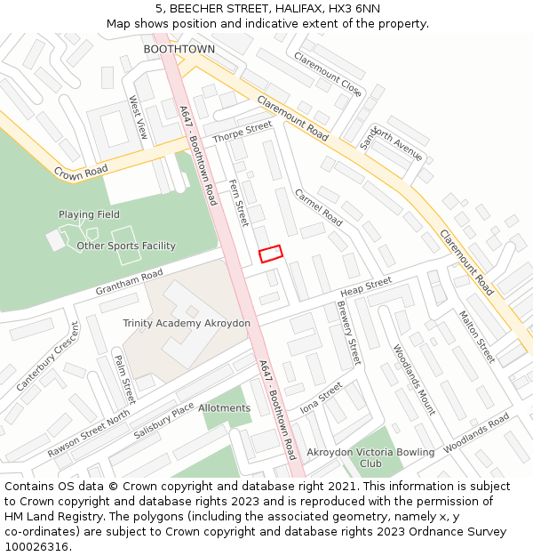 5, BEECHER STREET, HALIFAX, HX3 6NN: Location map and indicative extent of plot