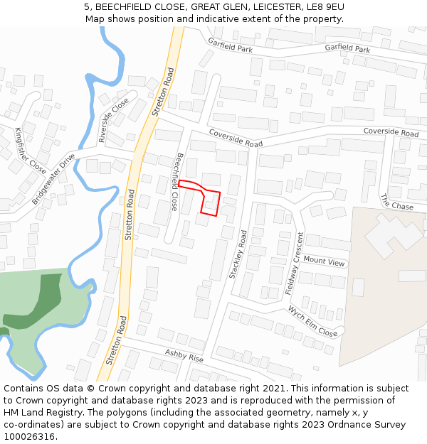 5, BEECHFIELD CLOSE, GREAT GLEN, LEICESTER, LE8 9EU: Location map and indicative extent of plot