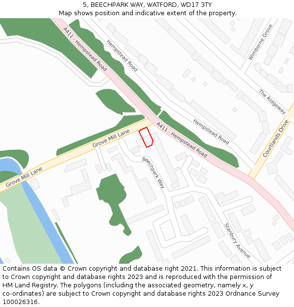 5, BEECHPARK WAY, WATFORD, WD17 3TY: Location map and indicative extent of plot