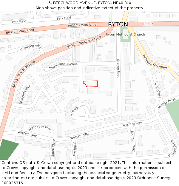 5, BEECHWOOD AVENUE, RYTON, NE40 3LX: Location map and indicative extent of plot