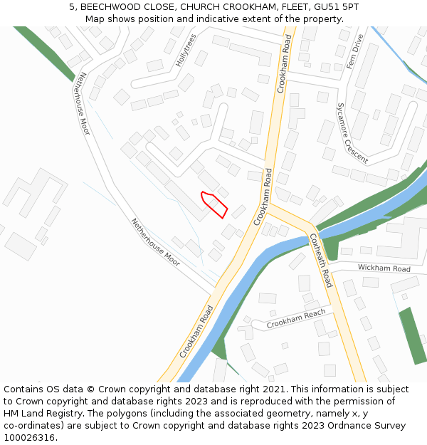 5, BEECHWOOD CLOSE, CHURCH CROOKHAM, FLEET, GU51 5PT: Location map and indicative extent of plot