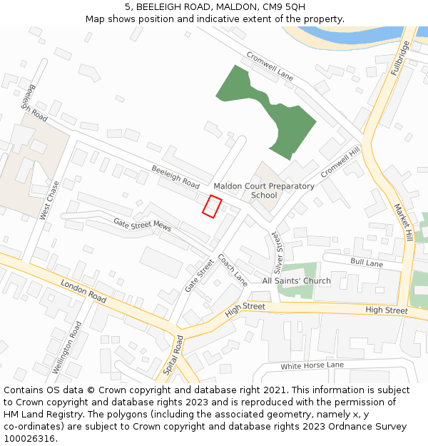 5, BEELEIGH ROAD, MALDON, CM9 5QH: Location map and indicative extent of plot