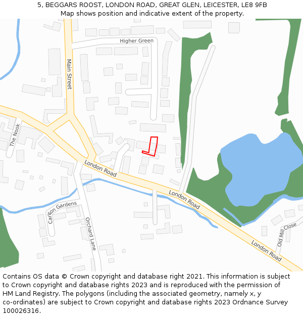 5, BEGGARS ROOST, LONDON ROAD, GREAT GLEN, LEICESTER, LE8 9FB: Location map and indicative extent of plot