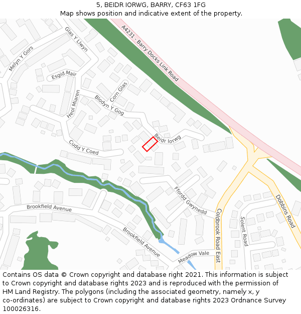 5, BEIDR IORWG, BARRY, CF63 1FG: Location map and indicative extent of plot