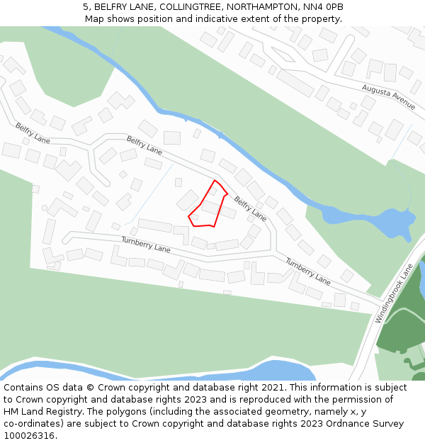 5, BELFRY LANE, COLLINGTREE, NORTHAMPTON, NN4 0PB: Location map and indicative extent of plot