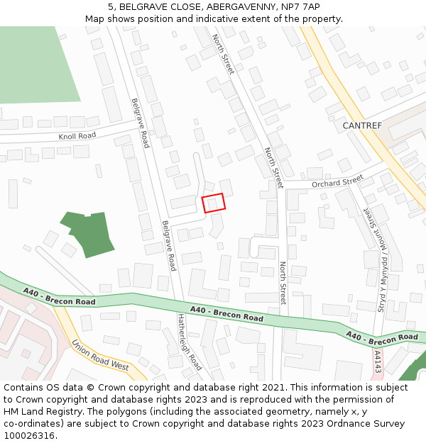 5, BELGRAVE CLOSE, ABERGAVENNY, NP7 7AP: Location map and indicative extent of plot