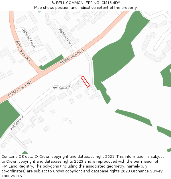 5, BELL COMMON, EPPING, CM16 4DY: Location map and indicative extent of plot
