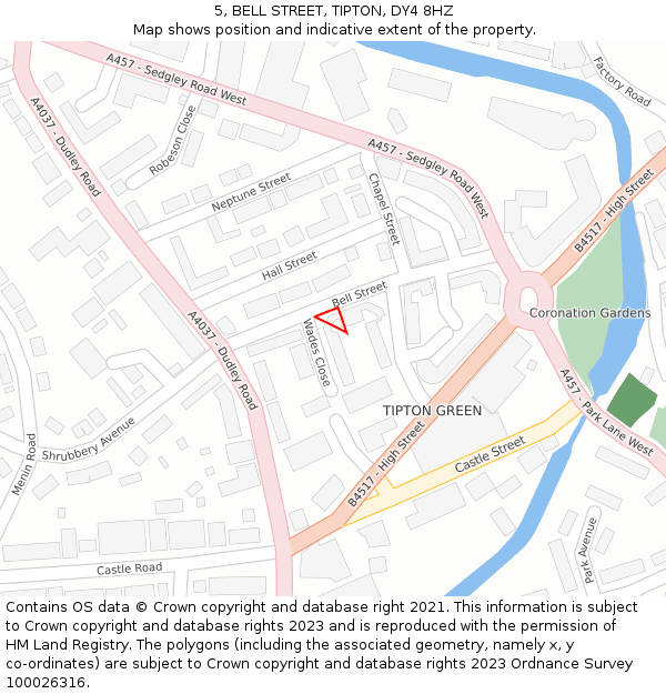 5, BELL STREET, TIPTON, DY4 8HZ: Location map and indicative extent of plot