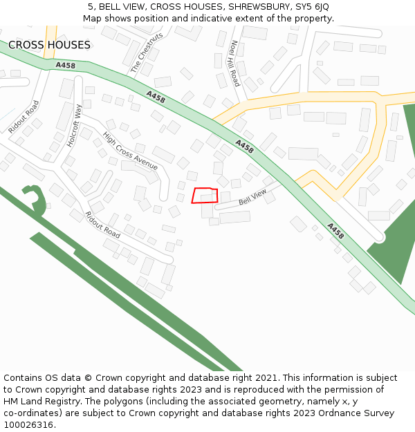 5, BELL VIEW, CROSS HOUSES, SHREWSBURY, SY5 6JQ: Location map and indicative extent of plot