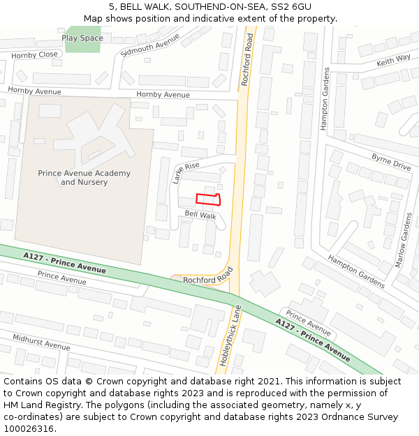 5, BELL WALK, SOUTHEND-ON-SEA, SS2 6GU: Location map and indicative extent of plot