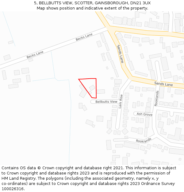 5, BELLBUTTS VIEW, SCOTTER, GAINSBOROUGH, DN21 3UX: Location map and indicative extent of plot