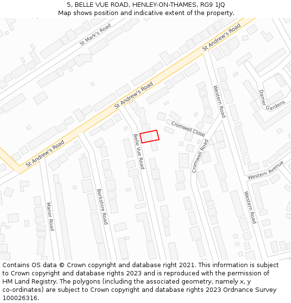 5, BELLE VUE ROAD, HENLEY-ON-THAMES, RG9 1JQ: Location map and indicative extent of plot