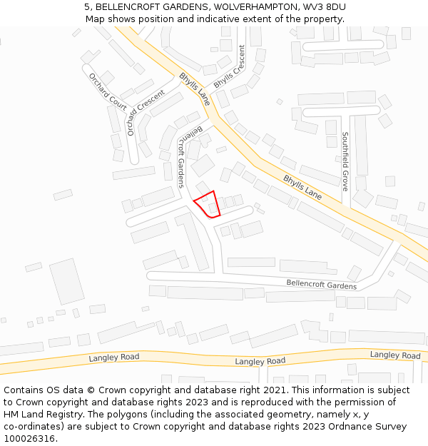 5, BELLENCROFT GARDENS, WOLVERHAMPTON, WV3 8DU: Location map and indicative extent of plot