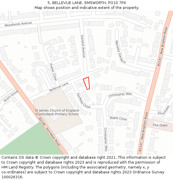 5, BELLEVUE LANE, EMSWORTH, PO10 7PX: Location map and indicative extent of plot