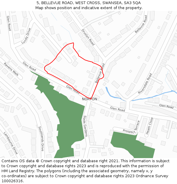 5, BELLEVUE ROAD, WEST CROSS, SWANSEA, SA3 5QA: Location map and indicative extent of plot